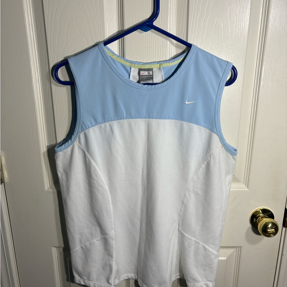 Nike FIT DRY Light Blue and White Sleeveless Top